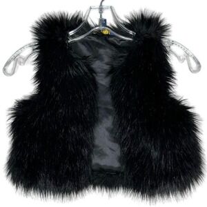 Polo Ralph Lauren Vest Girls 5l Black Faux Fur Open Neutral Playful Fun‎ Trendy